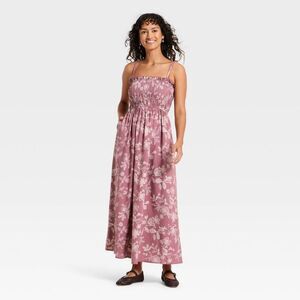 Universal Thread Strapless Floral Maxi Dress in Dusty Rose and Cream